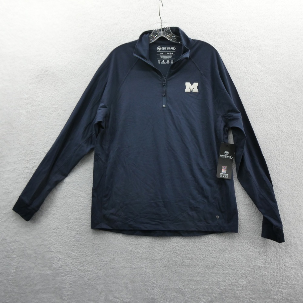 47 Brand Quarter Zip Pullover Mens Medium Michigan Wolverines Navy Blue Cotton